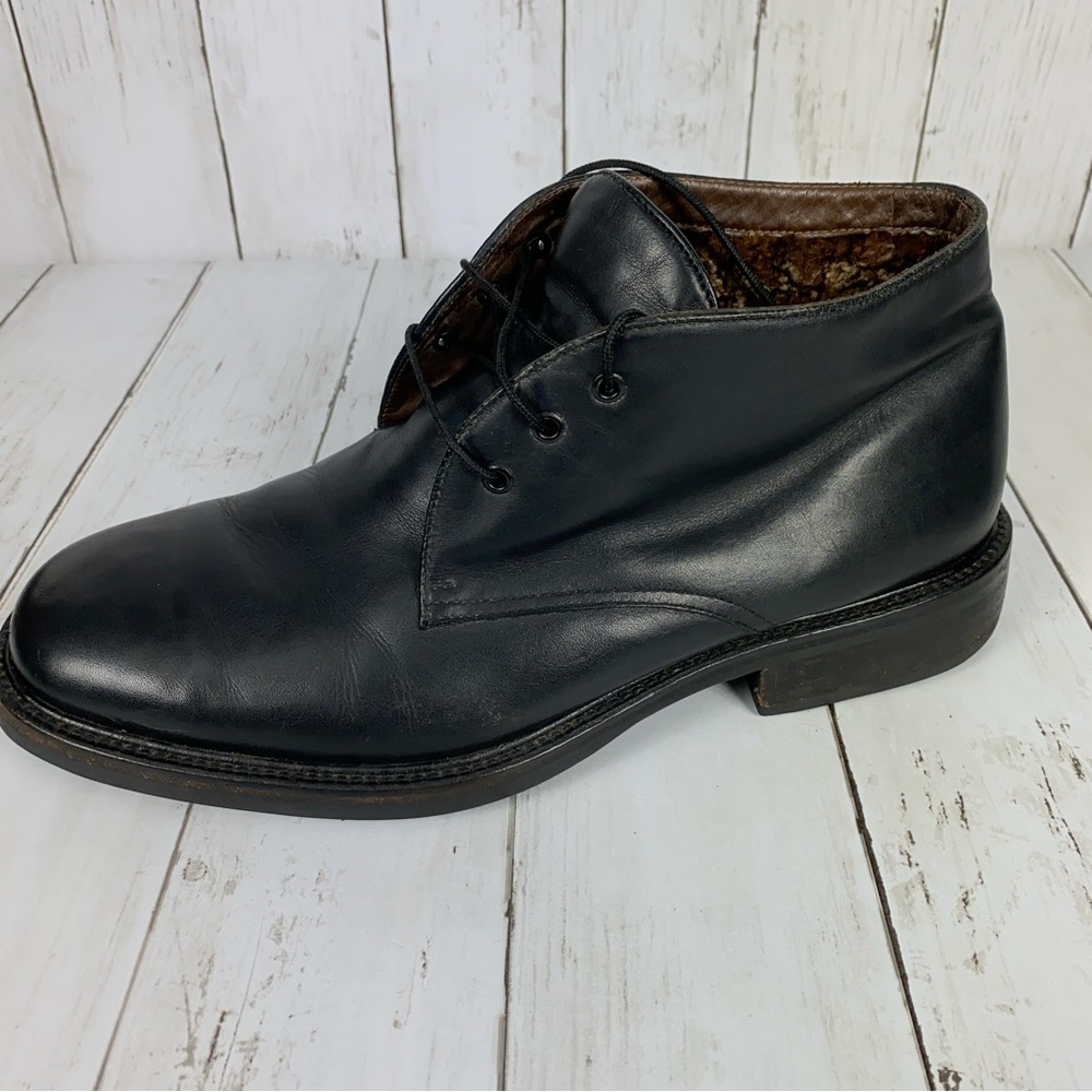 Cole Haan Mens Chukka Boots Size 9.5 Black Leather Wool Lined Ankle Shoes